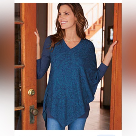 SOFT SURROUNDINGS Blue V-Neck Tunic - Picture 1 of 8